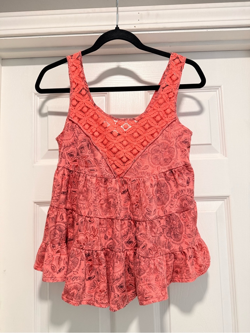 Free People Coral Crochet Yoke Tiered Tank